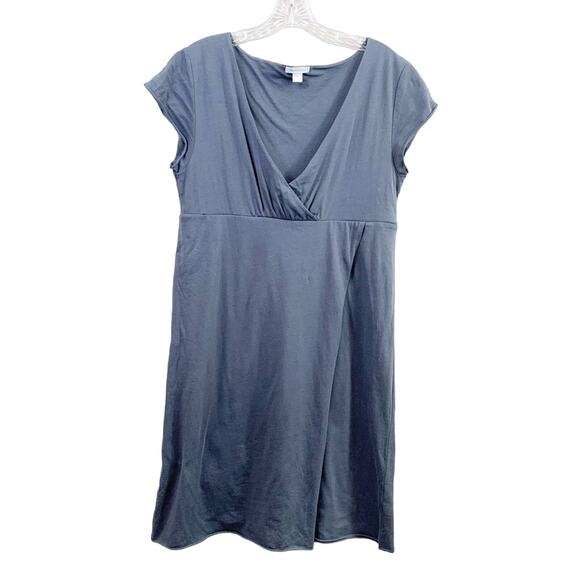 Garnet Hill V-Neck Short Sleeve Faux Wrap Gray Dress - Picture 1 of 6